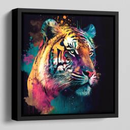 Tiger Picture On Canvas in Bright Colourful Vibrant Neon Colours - Framed A Floating Frame - thumbnail 2
