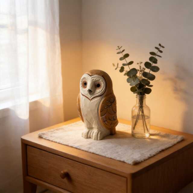 Rustic Wooden Barn Owl Hand Carved Bird Figurine Woodland Decor Unique Lover Gift Painted Wood Animal Statue - image 1