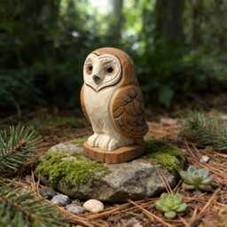 Rustic Wooden Barn Owl Hand Carved Bird Figurine Woodland Decor Unique Lover Gift Painted Wood Animal Statue - thumbnail 2