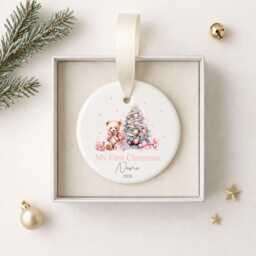 My First Christmas Teddy Pink Blue Unisex Personalised Ceramic Tree Ornament Bauble L New Baby 1st Xmas Newborn Girls Bear 2025 - thumbnail 1