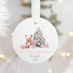 My First Christmas Teddy Pink Blue Unisex Personalised Ceramic Tree Ornament Bauble L New Baby 1st Xmas Newborn Girls Bear 2025 - thumbnail 3