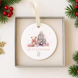 My First Christmas Teddy Pink Blue Unisex Personalised Ceramic Tree Ornament Bauble L New Baby 1st Xmas Newborn Girls Bear 2025 - thumbnail 4