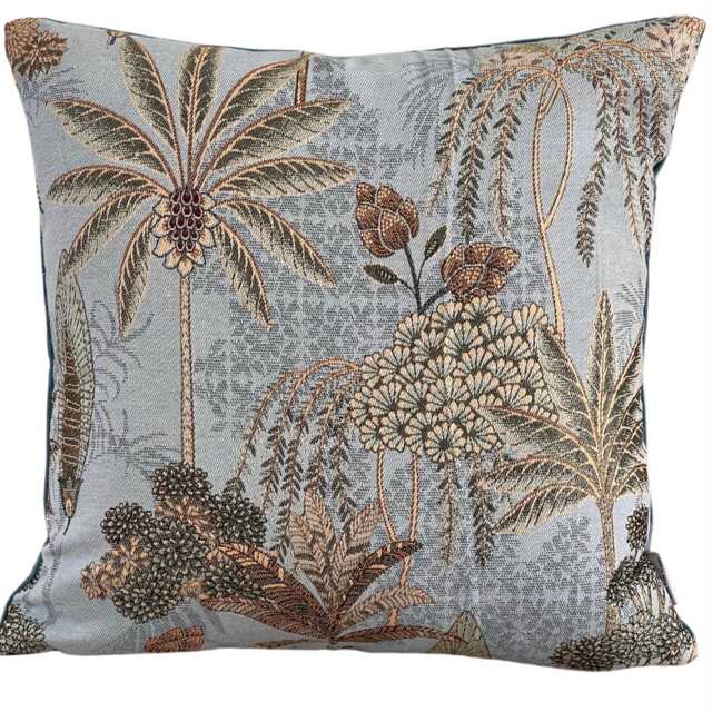 Light Blue Cushion Cover Gold Green Palm Trees Throw Pillow Case 16-24 - image 1