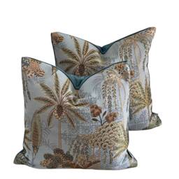 Light Blue Cushion Cover Gold Green Palm Trees Throw Pillow Case 16-24 - thumbnail 3