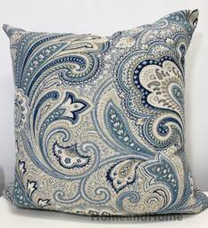 Heavy Weigh Pillow Cover Zipper Closure Paisley Cover. Navy Blue, Chambray, Tan Decorative Throw Pillow 20 X20 - thumbnail 1