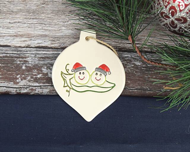 Two Peas in A Pod, Handmade Ceramic Pea Christmas Tree Decoration, Dinner, Image, Design - image 1