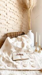Punch Needle Blanket With Pompom./Living Room/ Bedroom/ Decoration Boho Style - thumbnail 1