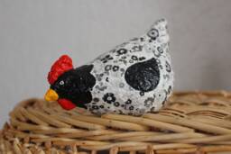 Unique Recycled Papier-M??ch?? Chicken Sculpture - Original Handmade Flower Art For Home Decor White, Black, Red, & Yellow Animal - thumbnail 1