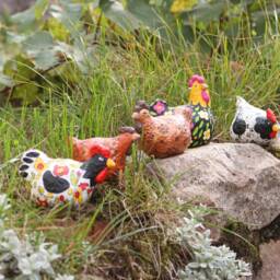 Unique Recycled Papier-M??ch?? Chicken Sculpture - Original Handmade Flower Art For Home Decor White, Black, Red, & Yellow Animal - thumbnail 4