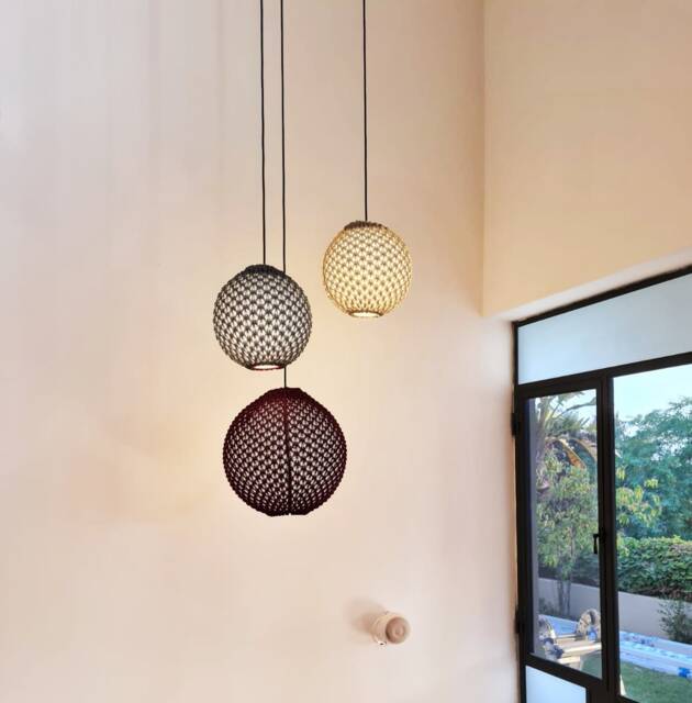 Sphere Pendant Light, Knitted Hanging Lamp, Globe Ceiling Kitchen Island Crochet Lampshade, Dining Room Decor, School Light - image 1