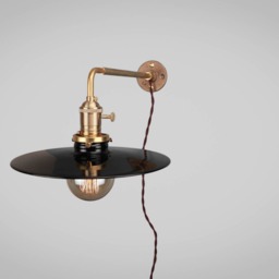 Vintage Industrial Wall Mount Light - Solid Brass Railroad Sconce Machine Age Trouble Lamp Art Deco Flat Enamel Shade - thumbnail 3