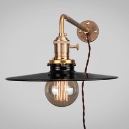 Vintage Industrial Wall Mount Light - Solid Brass Railroad Sconce Machine Age Trouble Lamp Art Deco Flat Enamel Shade - thumbnail 2