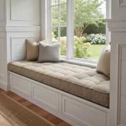 Linen Window Seat Cushion, Indoor French Style Custom Cushion - thumbnail 2