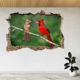 Birds Cardinals Parrots Branch 3D Smashed View Wall Sticker Poster Decal A864 - thumbnail 2