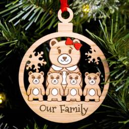 Single Mum Family Christmas Tree Decoration, Cute Bears, Personalised Engraved Xmas Bauble, Our Family, 4 Children Kids Son Daughter Mummy - thumbnail 3
