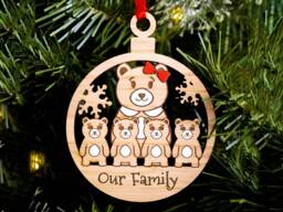 Single Mum Family Christmas Tree Decoration, Cute Bears, Personalised Engraved Xmas Bauble, Our Family, 4 Children Kids Son Daughter Mummy