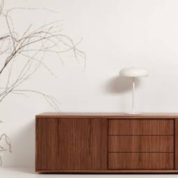 "Scandinavian Sideboard With Sliding Doors & Drawers, Walnut, 3 Drawers ""Mint" - thumbnail 2