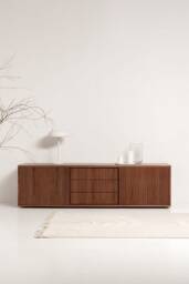 "Scandinavian Sideboard With Sliding Doors & Drawers, Walnut, 3 Drawers ""Mint"