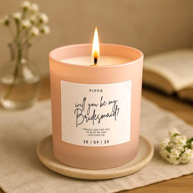Bridesmaid Proposal Candle - Personalised Gift With Name, Message & Date Will You Be My Bridesmaid? Handmade Soy UK - image 1