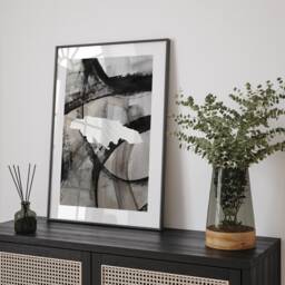 Jamaica Map - Black & Grey Abstract Painting Of Wall Art Print Traval Poster - thumbnail 1