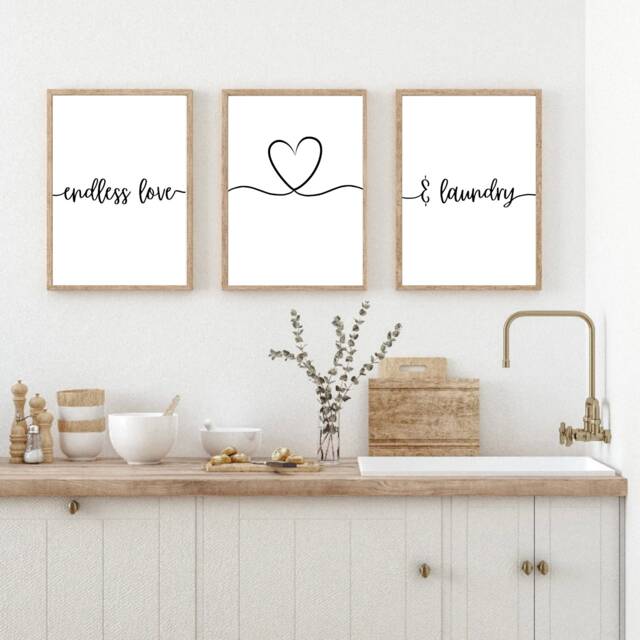 Kitchen Prints Set Of 3, Home Decor Prints, Endless Love & Laundry, Wall Decor, Housewarming Gift, Art, Laundry Room Art - image 1