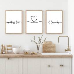 Kitchen Prints Set Of 3, Home Decor Prints, Endless Love & Laundry, Wall Decor, Housewarming Gift, Art, Laundry Room Art - thumbnail 1