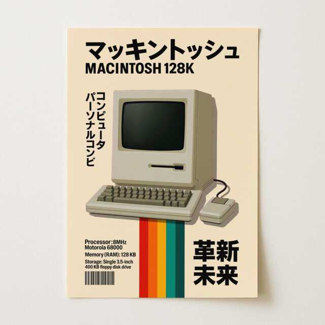 Vintage Apple Macintosh 128K Poster - Retro Tech Japanese Print Minimalist Wall Art - image 1