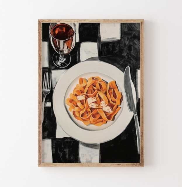 Spaghetti Pasta Print, Striped Food & Drink Poster, Wall Art, Kitchen Digital, Prints, A2, Cool Decor, Trendy Poster - image 1