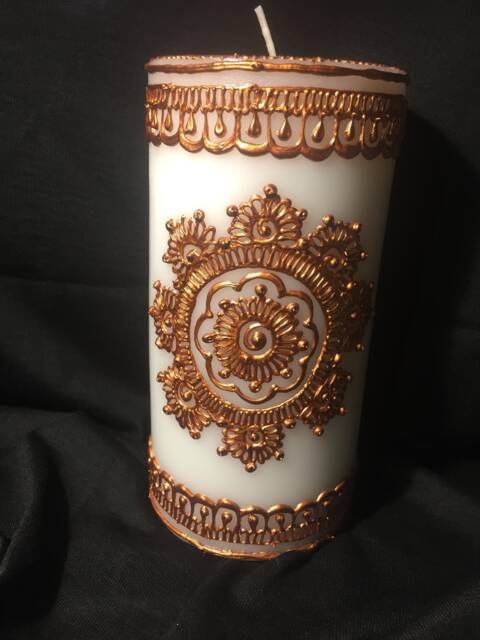Henna Inspired Pillar Candle, Custom Wedding Decor - image 1