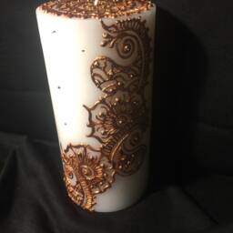 Henna Inspired Pillar Candle, Custom Wedding Decor - thumbnail 3