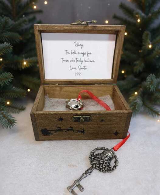 A Beautiful Large Magical Believe Bell in A Rustic Wooden Box For Stocking Filler/Christmas Eve Or Gift From Santa/Father Christmas - image 1