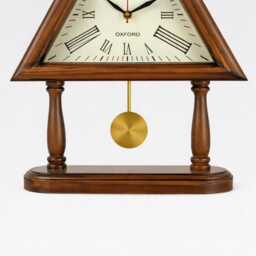 Vintage Triangle Wooden Table Clock With Pendulum - Silent Desk Roman Numeral Mantel Classic Home Decor Gift - thumbnail 4