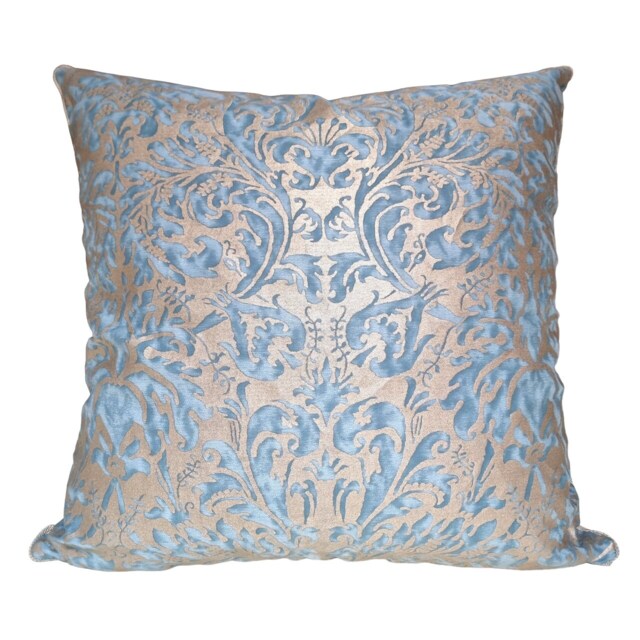 Throw Pillow Cushion Cover Fortuny Fabric Brilliant Blue & Silvery Gold Sevres Pattern - Made in Italy - image 1
