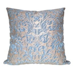 Throw Pillow Cushion Cover Fortuny Fabric Brilliant Blue & Silvery Gold Sevres Pattern - Made in Italy - thumbnail 1