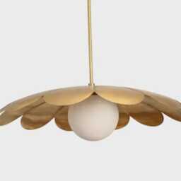 Mid Century Brass Sputnik Chandelier, 1 Light Flower Globe Ceiling Fixture, Modern Pendant Light, Statement Lighting - thumbnail 3