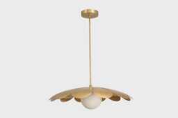 Mid Century Brass Sputnik Chandelier, 1 Light Flower Globe Ceiling Fixture, Modern Pendant Light, Statement Lighting - thumbnail 1
