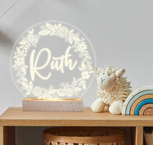 Wooden Light Floral Personalized Name Night Light - Children's Room Decor - image 1