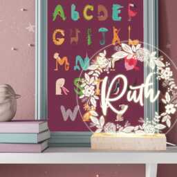 Wooden Light Floral Personalized Name Night Light - Children's Room Decor - thumbnail 3