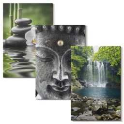 Canvas Set Of 3 - Harmony Nature With Stones, Water & Buddha, Green Photo Print, Travels Wall Decor - thumbnail 2
