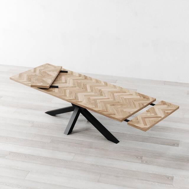 Diamond Herringbone Extendable Natural Oak Dining Table - image 1