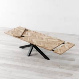 Diamond Herringbone Extendable Natural Oak Dining Table - thumbnail 1