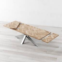 Diamond Herringbone Extendable Natural Oak Dining Table - thumbnail 4