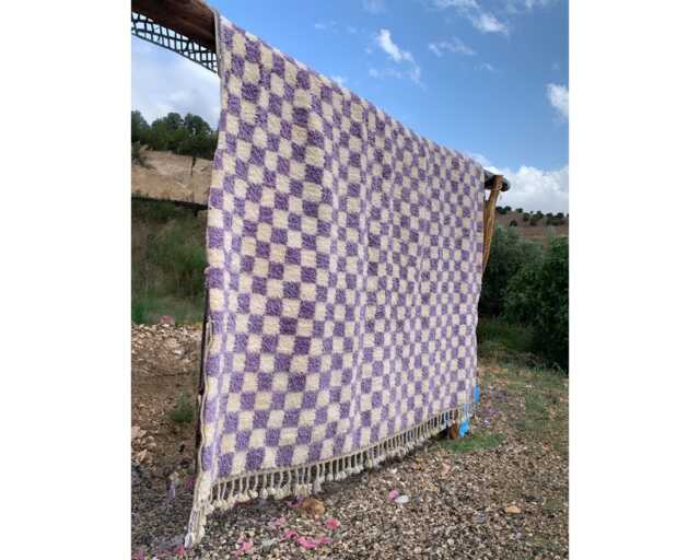 Purple Checkered Rug, Moroccan Beni Ourain Soft Wool Rug, Large Checker Area Rug - image 1