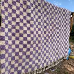 Purple Checkered Rug, Moroccan Beni Ourain Soft Wool Rug, Large Checker Area Rug - thumbnail 2