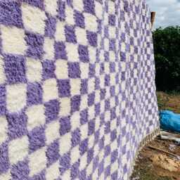 Purple Checkered Rug, Moroccan Beni Ourain Soft Wool Rug, Large Checker Area Rug - thumbnail 3