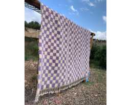 Purple Checkered Rug, Moroccan Beni Ourain Soft Wool Rug, Large Checker Area Rug