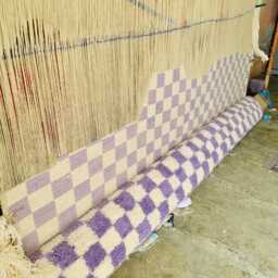 Purple Checkered Rug, Moroccan Beni Ourain Soft Wool Rug, Large Checker Area Rug - thumbnail 4