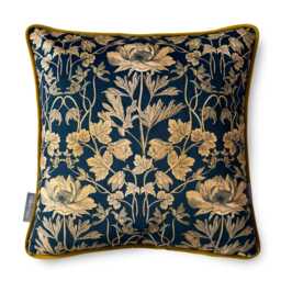 Celina Digby?? Luxury Designer Velvet Cushion Cover Pillow, Floral Design With Gold Piping, Four Seasons Summer, Navy Blue & Gold, in 2 Sizes