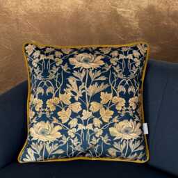 Celina Digby?? Luxury Designer Velvet Cushion Cover Pillow, Floral Design With Gold Piping, Four Seasons Summer, Navy Blue & Gold, in 2 Sizes - thumbnail 2