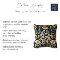 Celina Digby?? Luxury Designer Velvet Cushion Cover Pillow, Floral Design With Gold Piping, Four Seasons Summer, Navy Blue & Gold, in 2 Sizes - thumbnail 3
